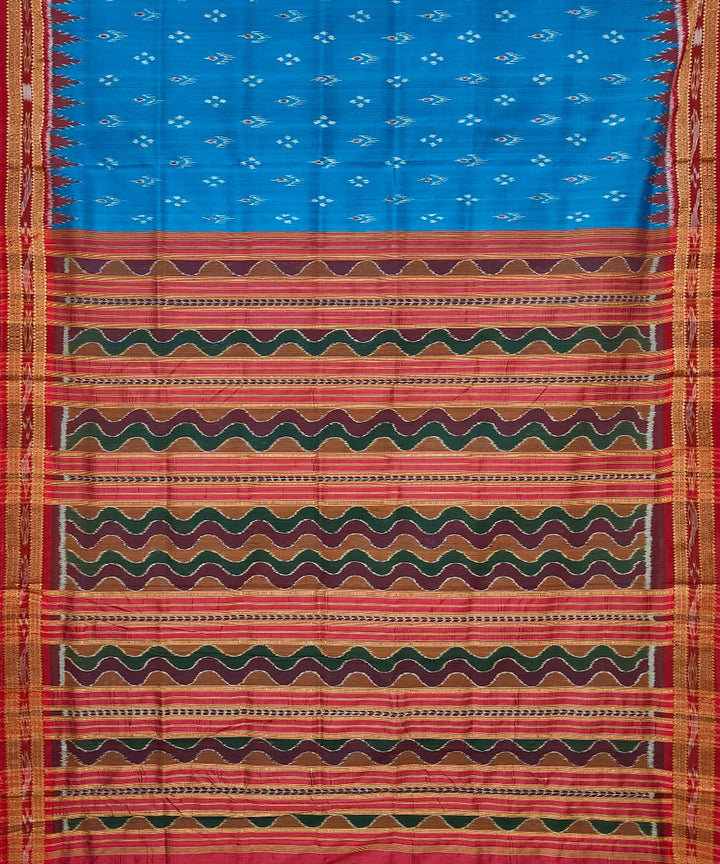 Red cupper sulphate blue cotton silk handwoven khandua saree