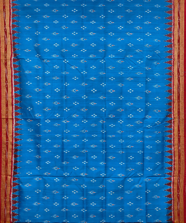 Red cupper sulphate blue cotton silk handwoven khandua saree