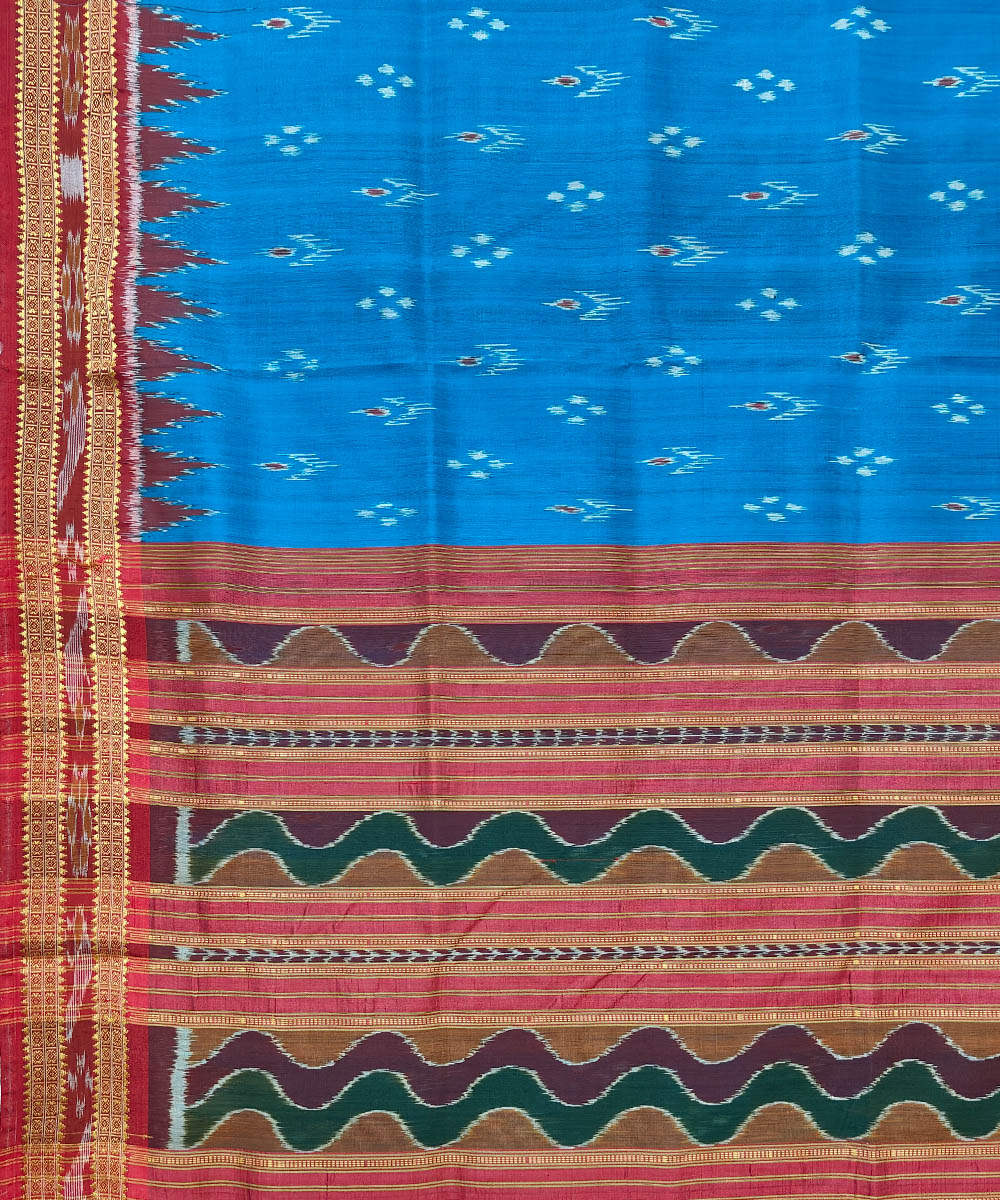 Red cupper sulphate blue cotton silk handwoven khandua saree