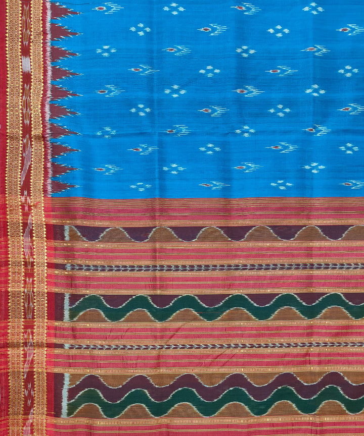 Red cupper sulphate blue cotton silk handwoven khandua saree