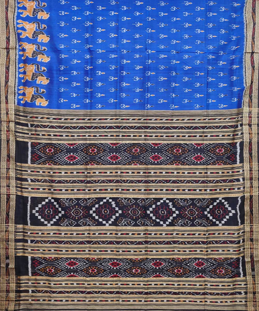 Navy blue black cotton silk handwoven khandua saree