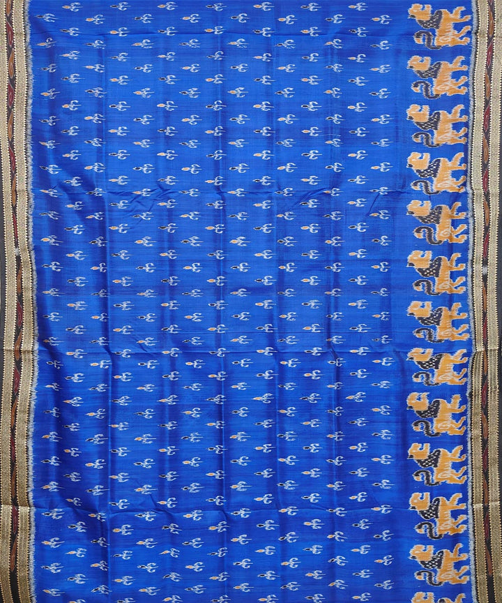 Navy blue black cotton silk handwoven khandua saree