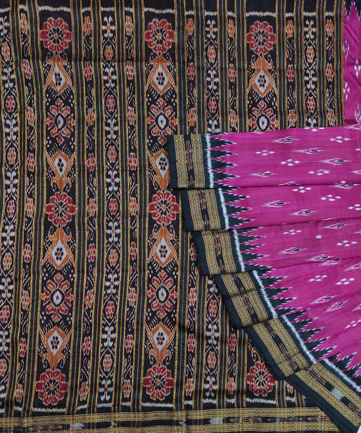 Pink black cotton silk handwoven khandua saree