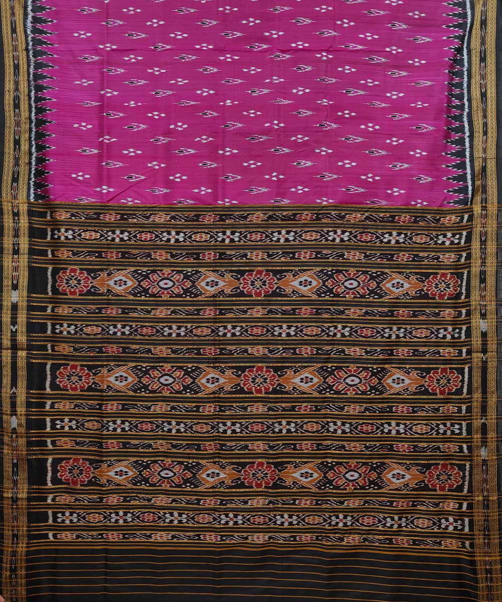Pink black cotton silk handwoven khandua saree