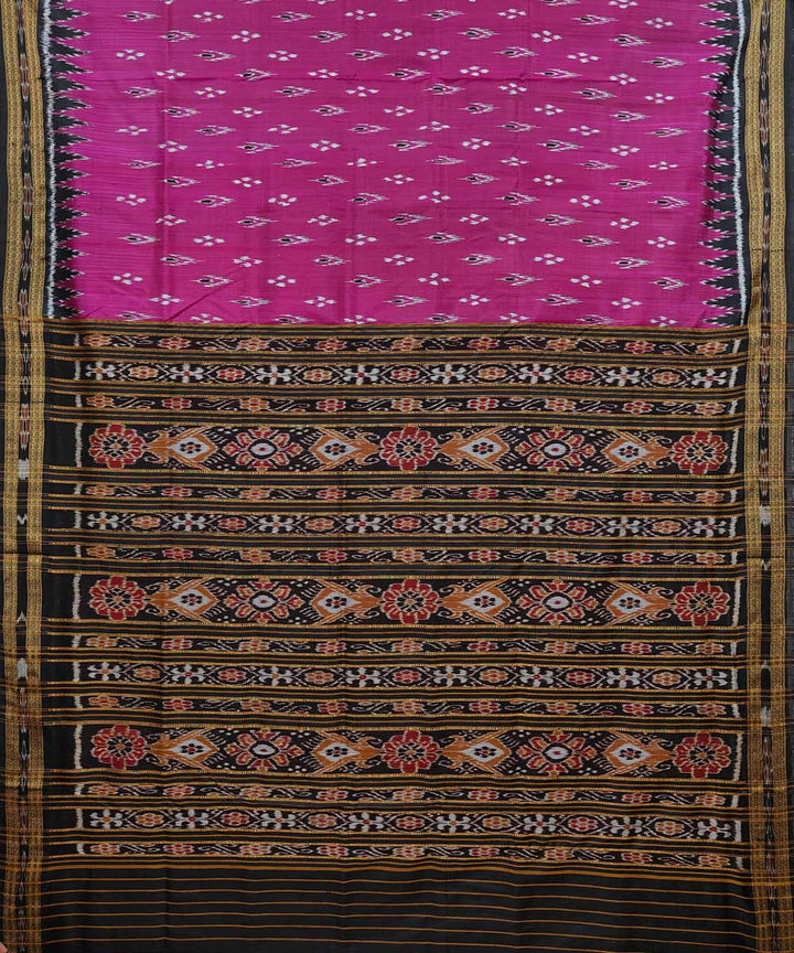 Pink black cotton silk handwoven khandua saree