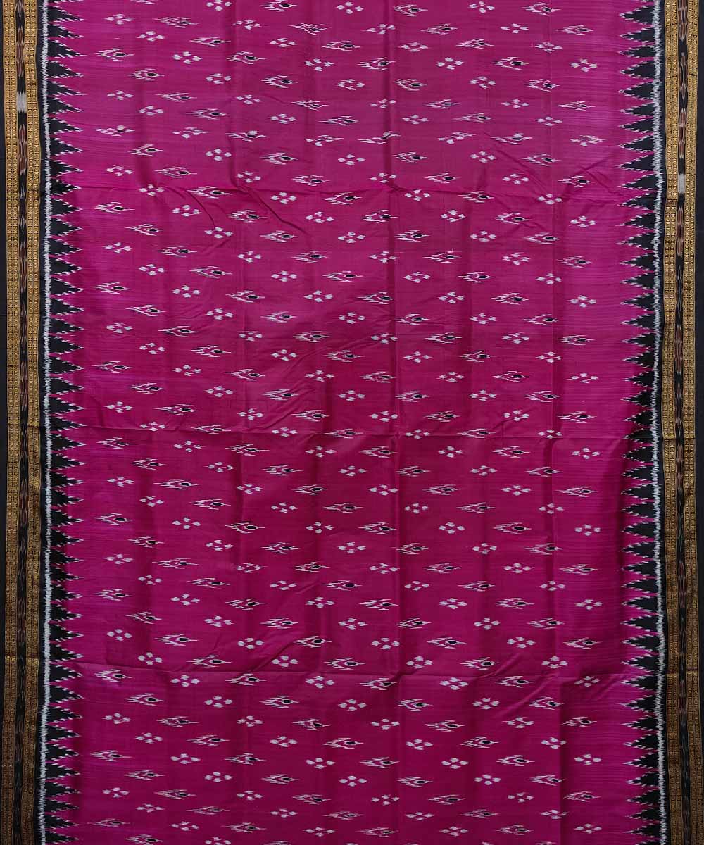 Pink black cotton silk handwoven khandua saree