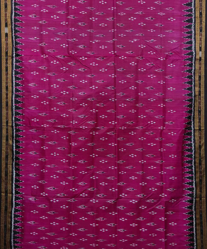 Pink black cotton silk handwoven khandua saree