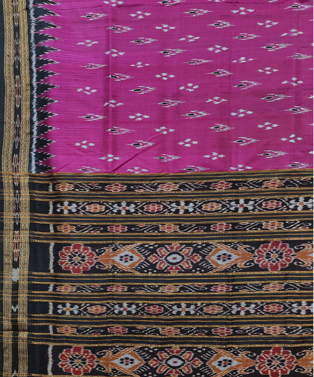 Pink black cotton silk handwoven khandua saree