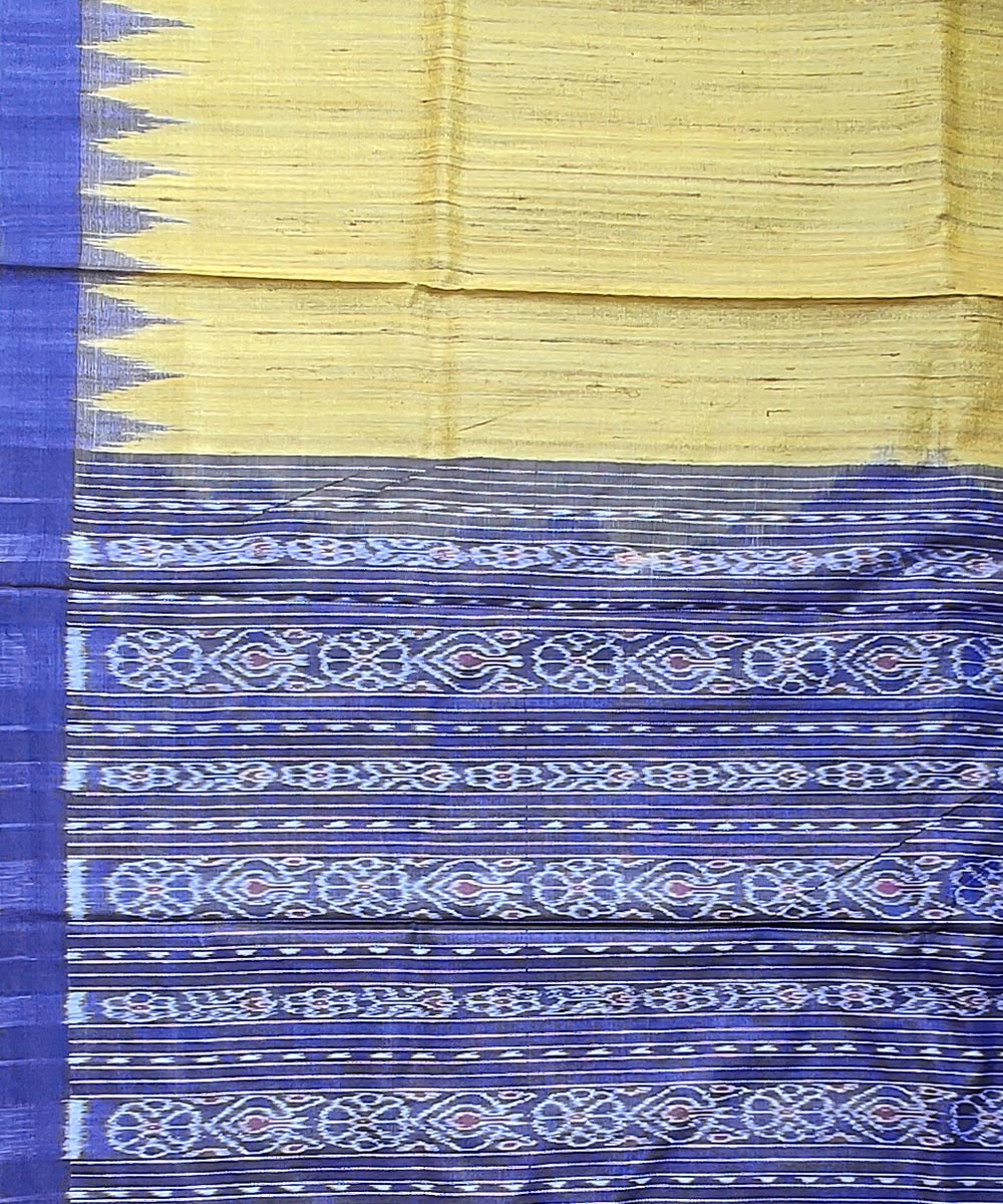 Yellow navy blue tussar silk handloom gopalpur saree