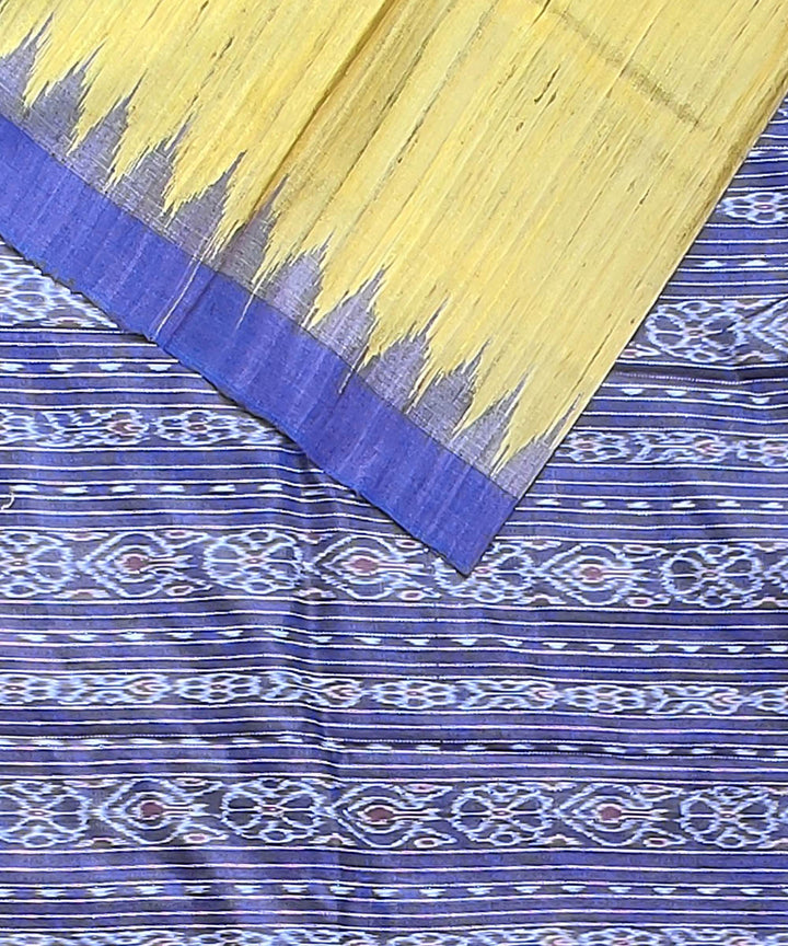 Yellow navy blue tussar silk handloom gopalpur saree