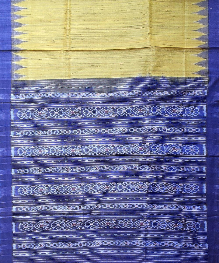Yellow navy blue tussar silk handloom gopalpur saree