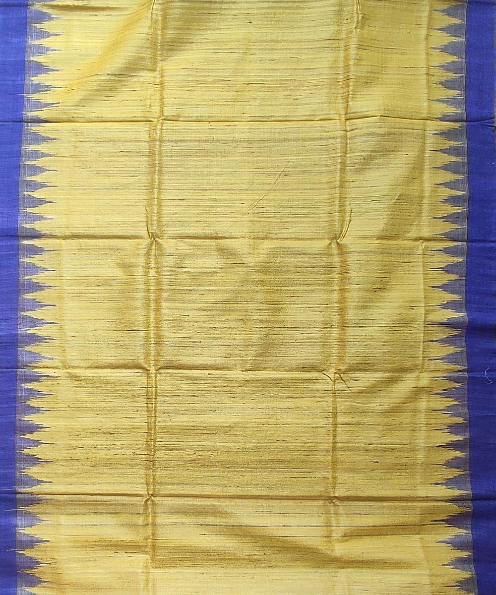 Yellow navy blue tussar silk handloom gopalpur saree