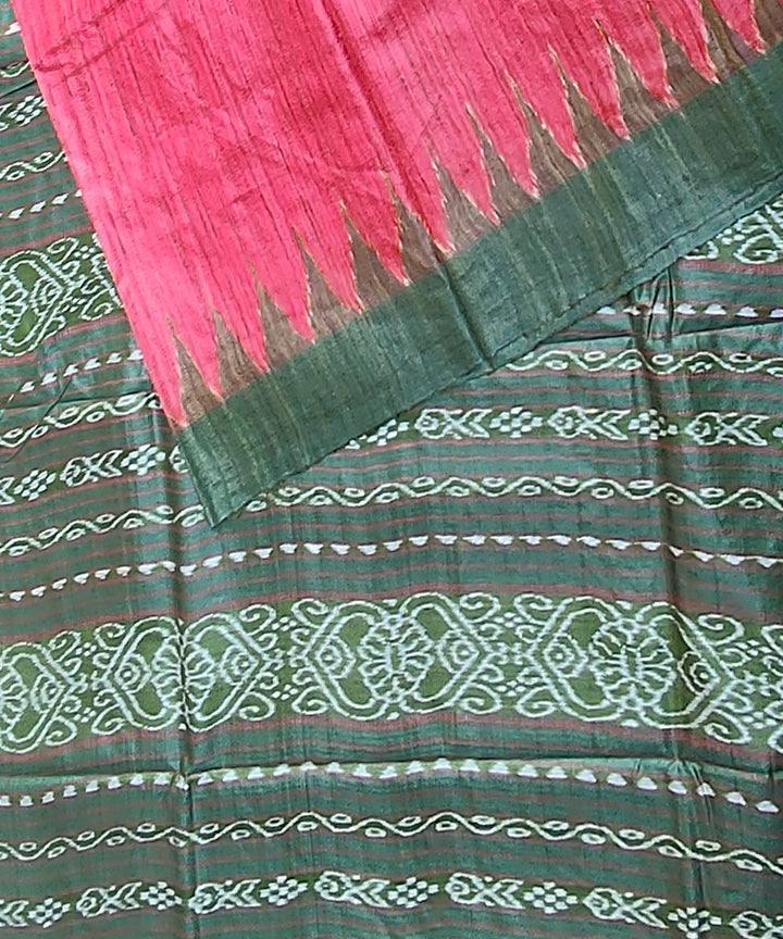 Red dark green tussar silk handloom gopalpur saree