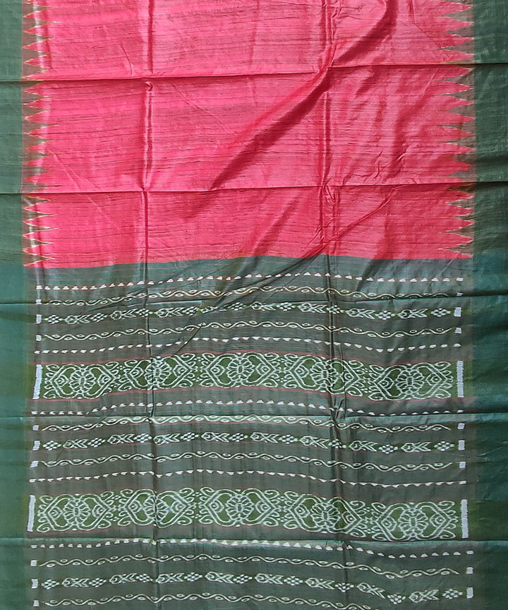 Red dark green tussar silk handloom gopalpur saree