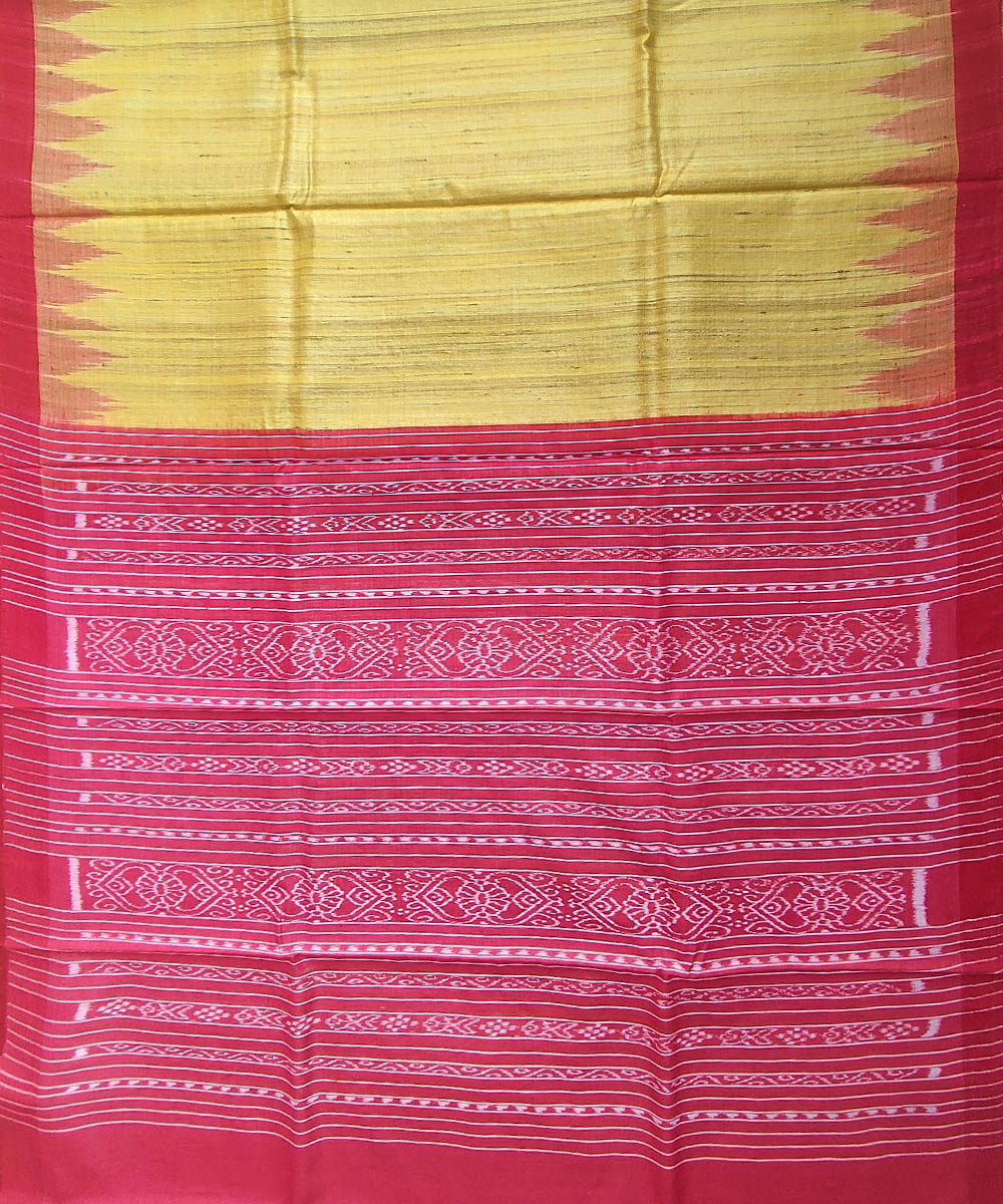 Yellow red tussar silk handloom gopalpur saree