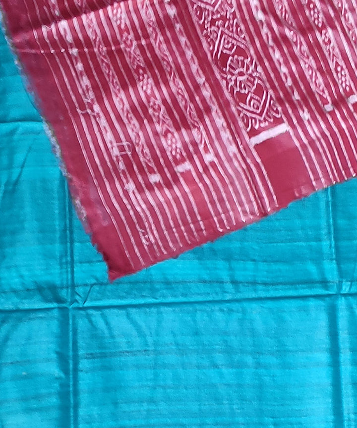Sky blue red tussar silk handloom gopalpur saree