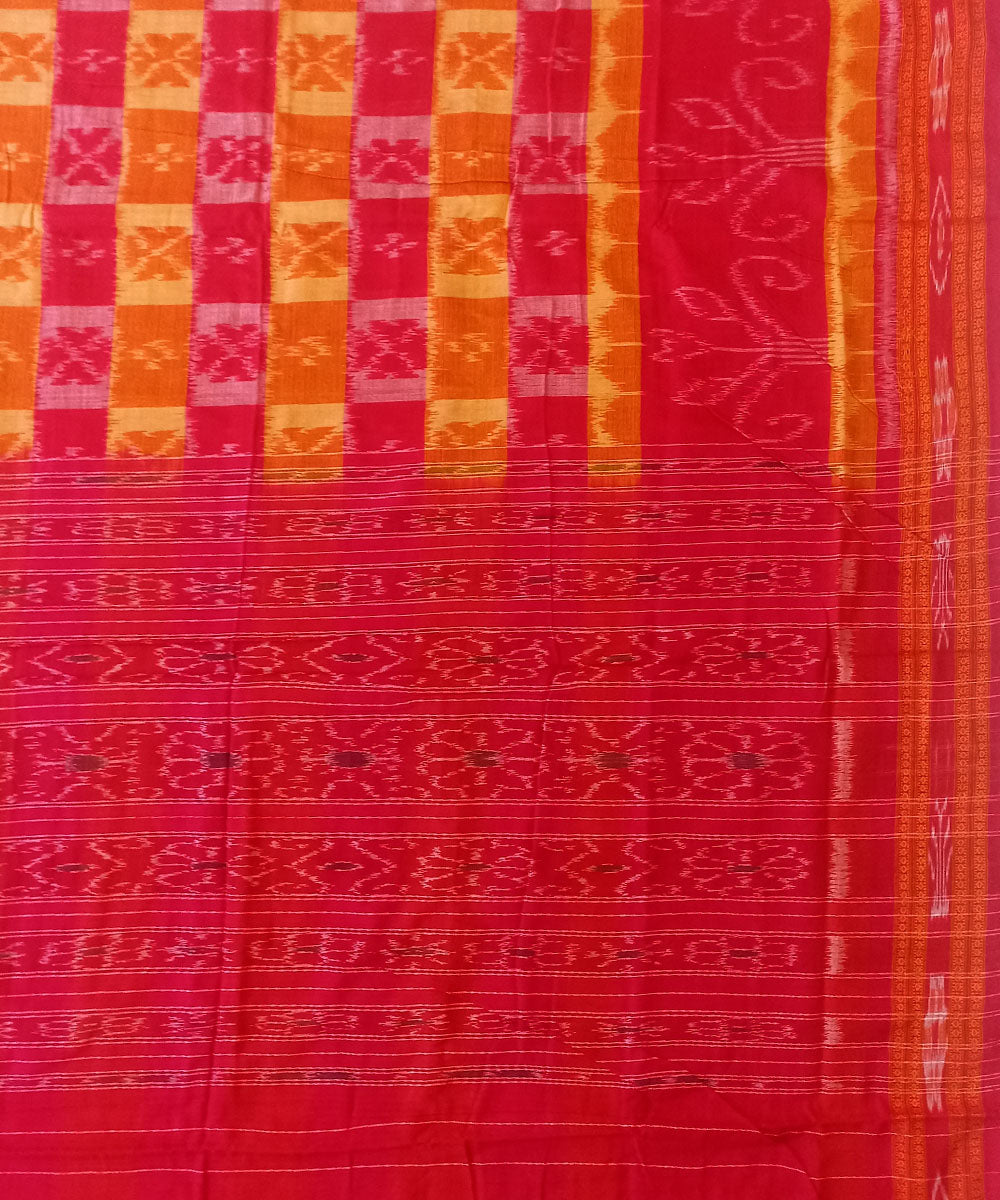 Red yellow cotton handwoven nuapatna saree