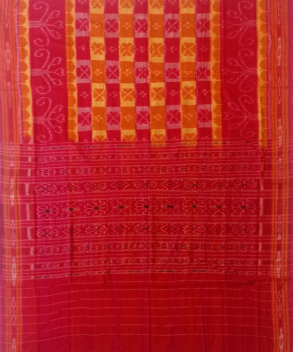 Red yellow cotton handwoven nuapatna saree