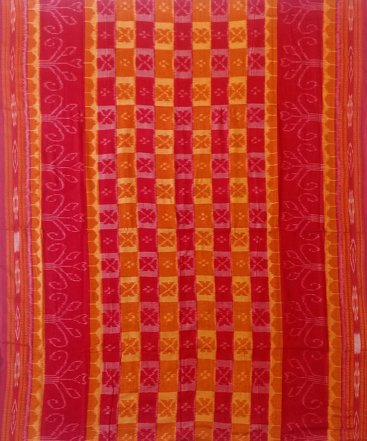 Red yellow cotton handwoven nuapatna saree