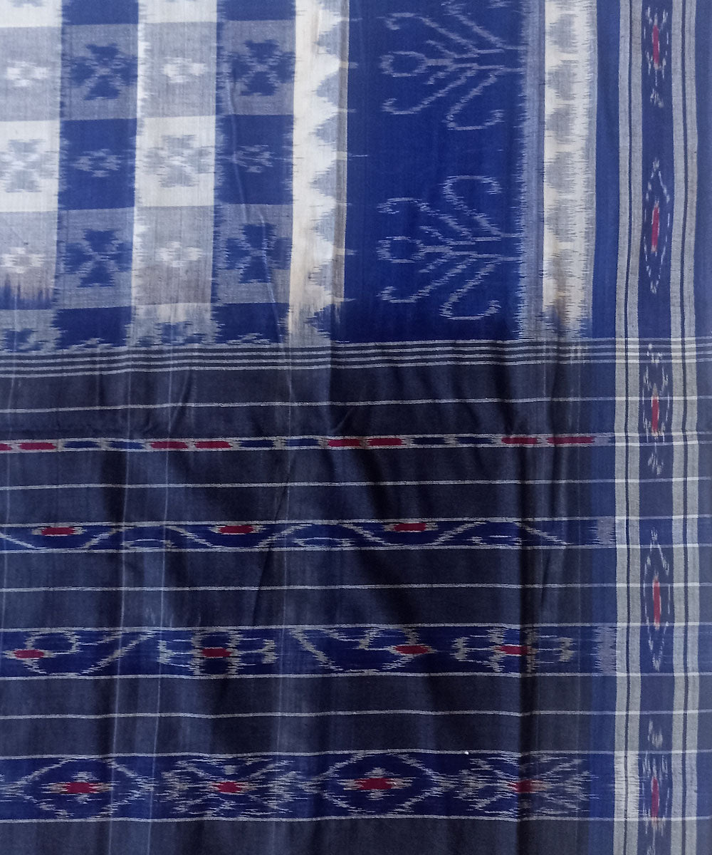 Navy blue white cotton handwoven nuapatna saree