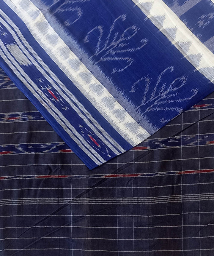 Navy blue white cotton handwoven nuapatna saree