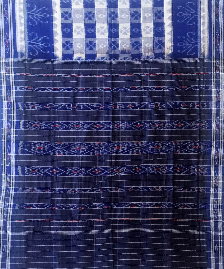 Navy blue white cotton handwoven nuapatna saree