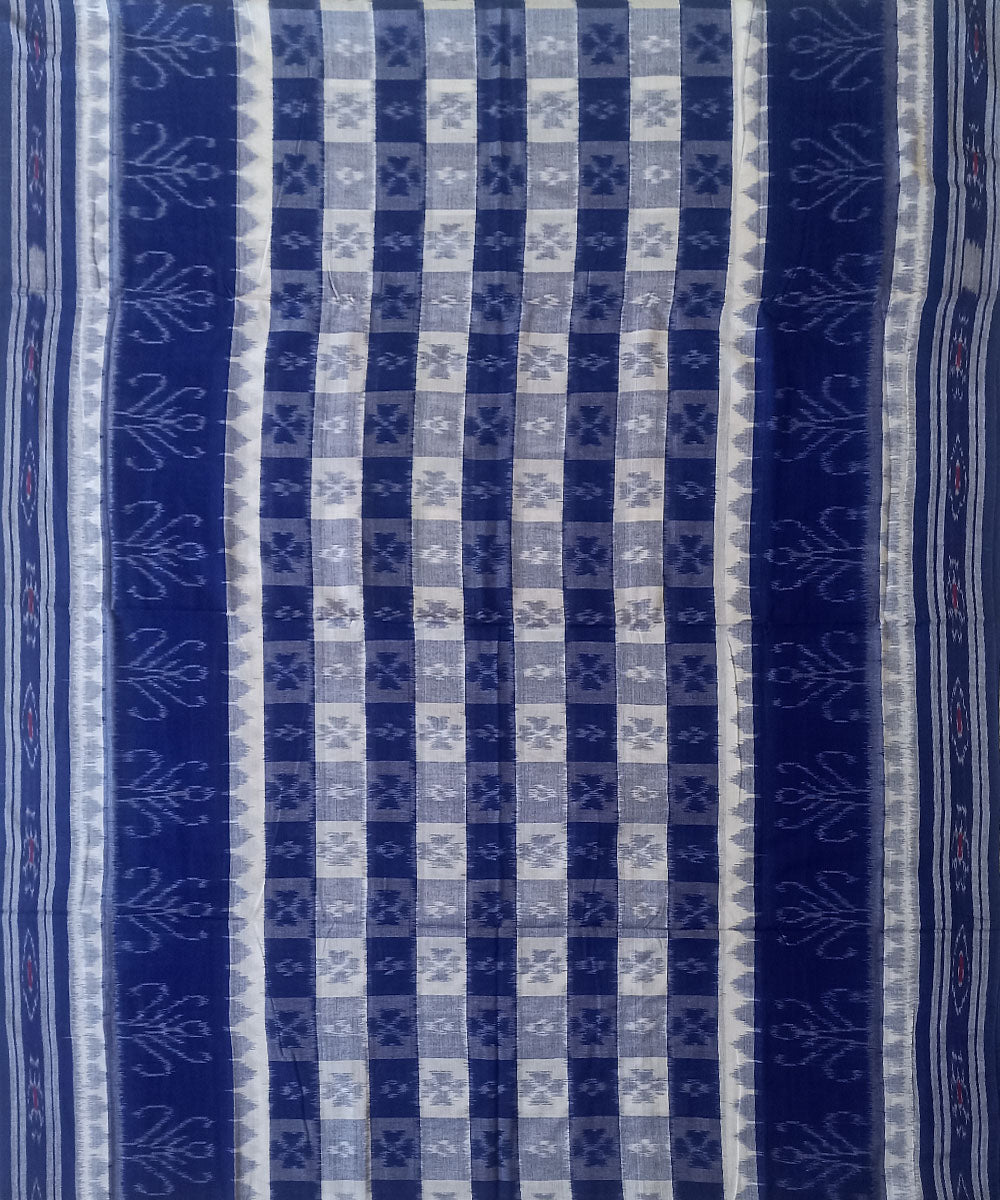 Navy blue white cotton handwoven nuapatna saree