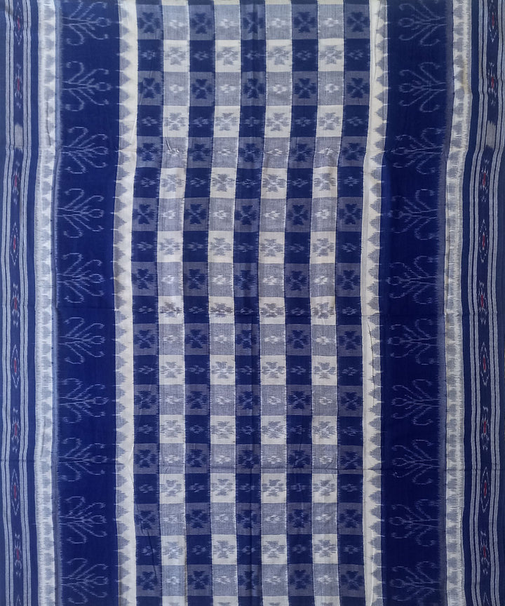 Navy blue white cotton handwoven nuapatna saree