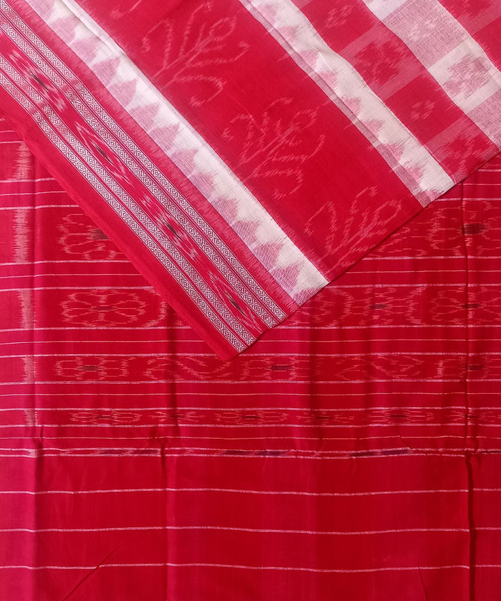 Red white cotton handwoven nuapatna saree