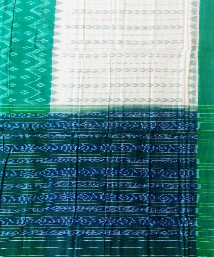 Beige green cotton handwoven nuapatna saree