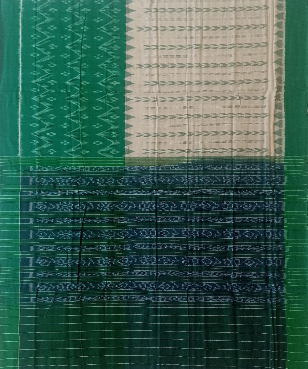 Beige green cotton handwoven nuapatna saree