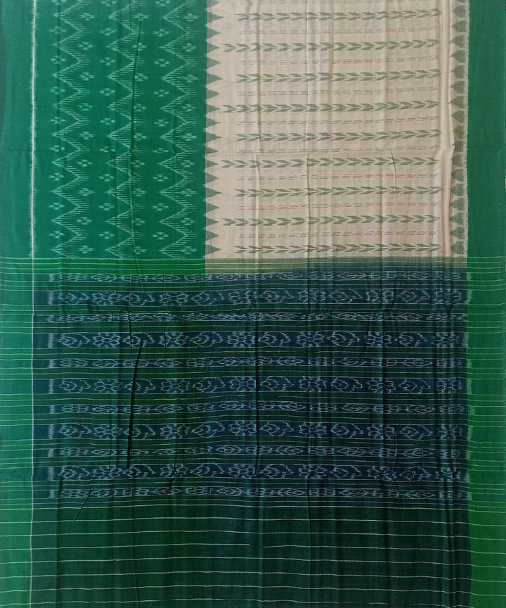 Beige green cotton handwoven nuapatna saree