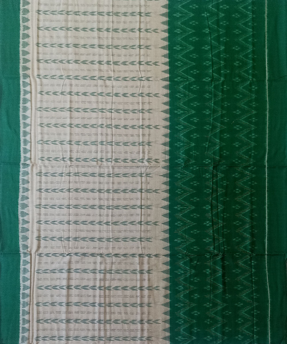 Beige green cotton handwoven nuapatna saree