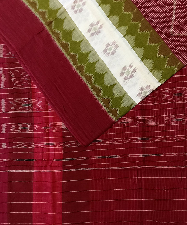 Maroon cotton handwoven nuapatna saree