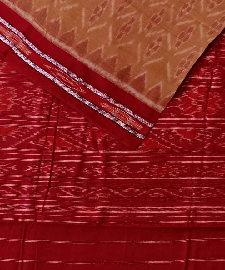 Brown red cotton handwoven nuapatna saree