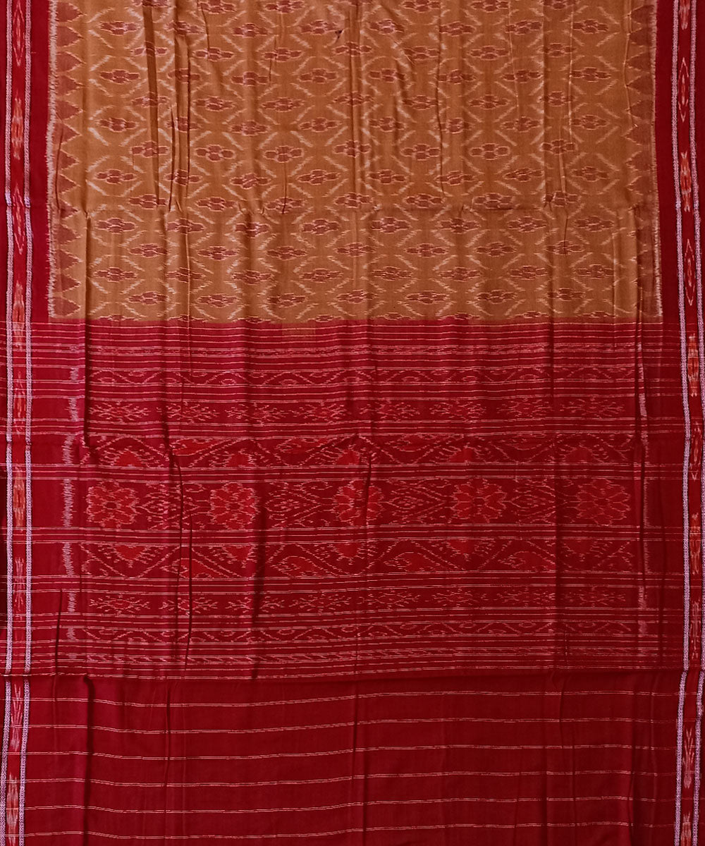 Brown red cotton handwoven nuapatna saree