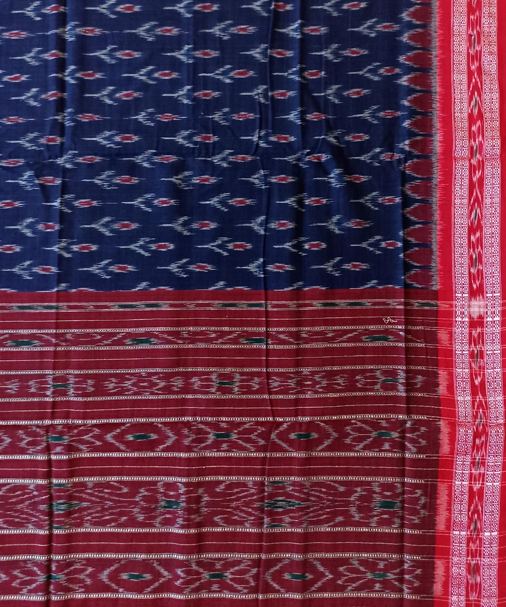 Navy blue maroon cotton handwoven nuapatna saree