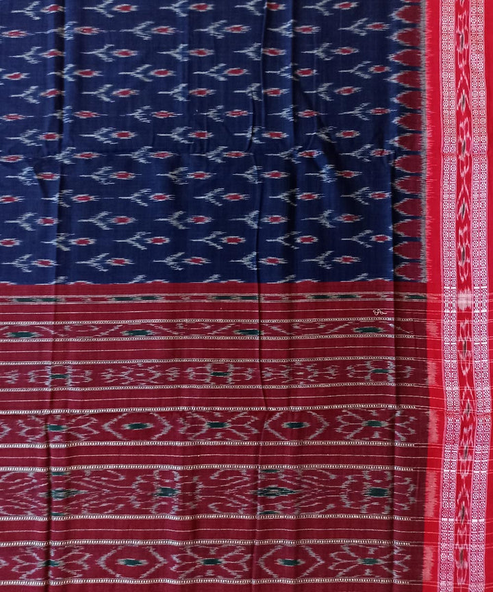 Navy blue maroon cotton handwoven nuapatna saree