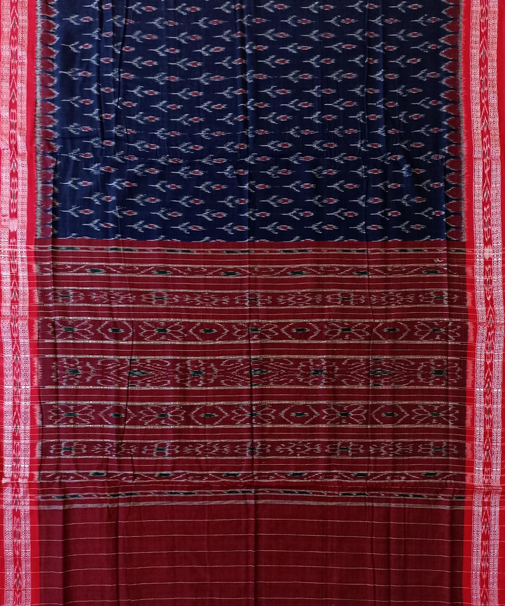 Navy blue maroon cotton handwoven nuapatna saree