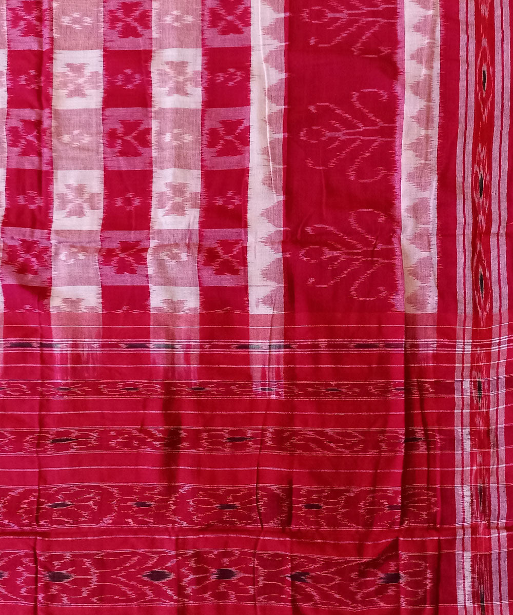 Pink red cotton handwoven nuapatna saree