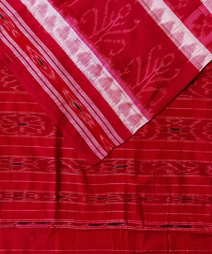 Pink red cotton handwoven nuapatna saree