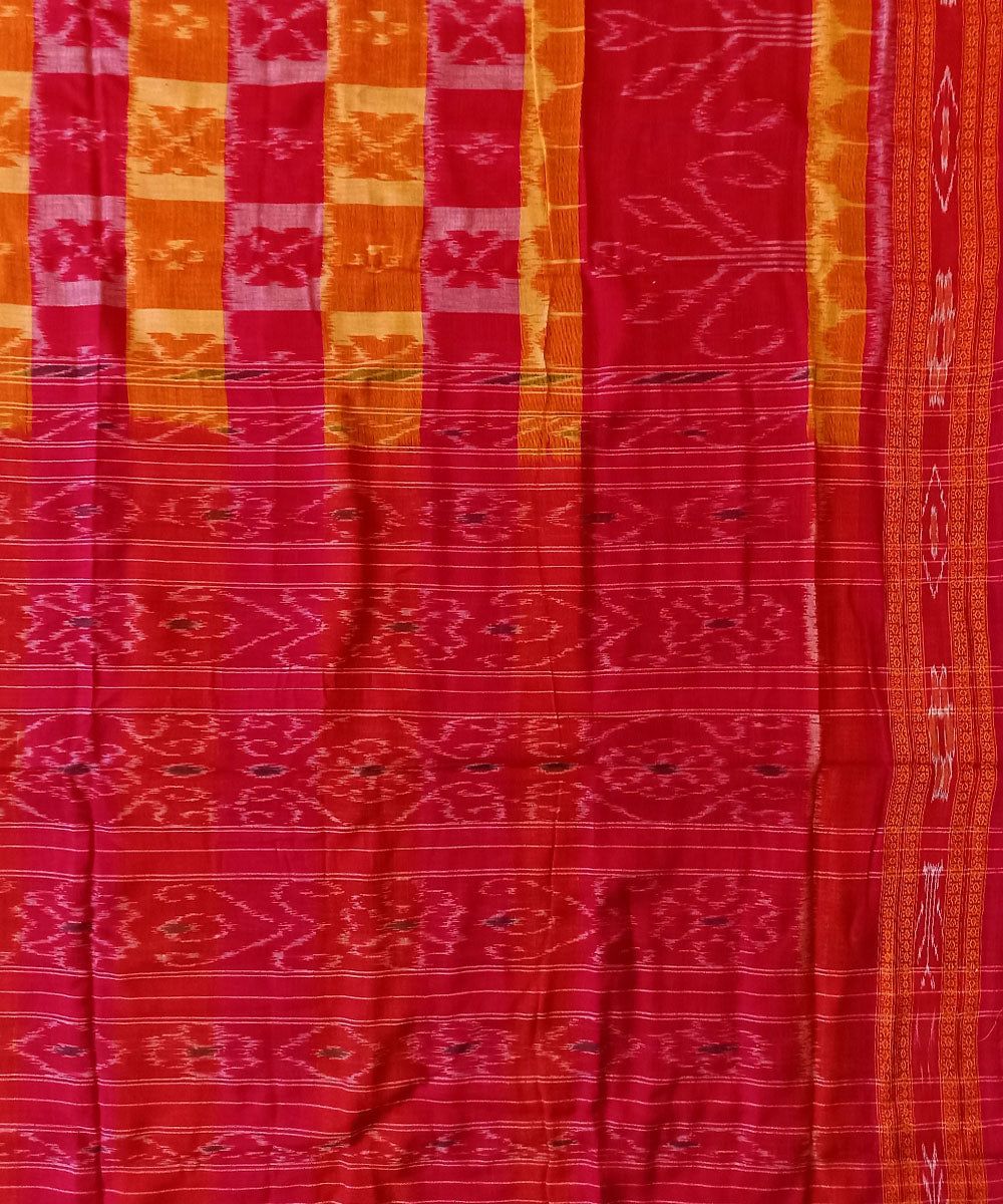 Red yellow cotton handwoven nuapatna saree