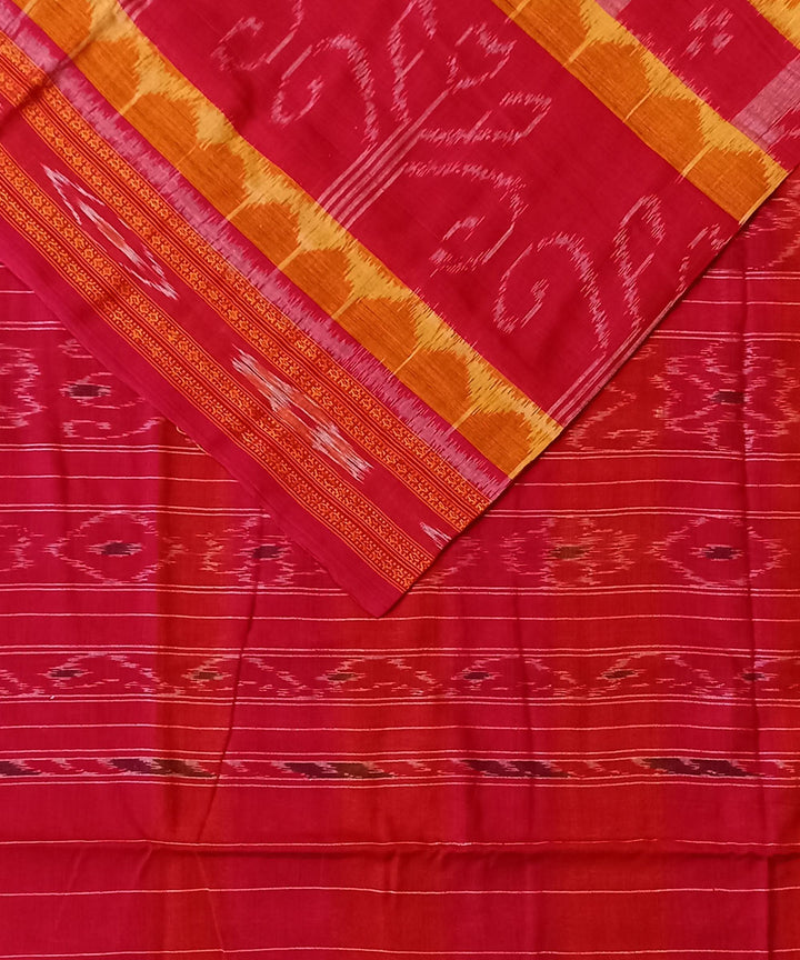 Red yellow cotton handwoven nuapatna saree