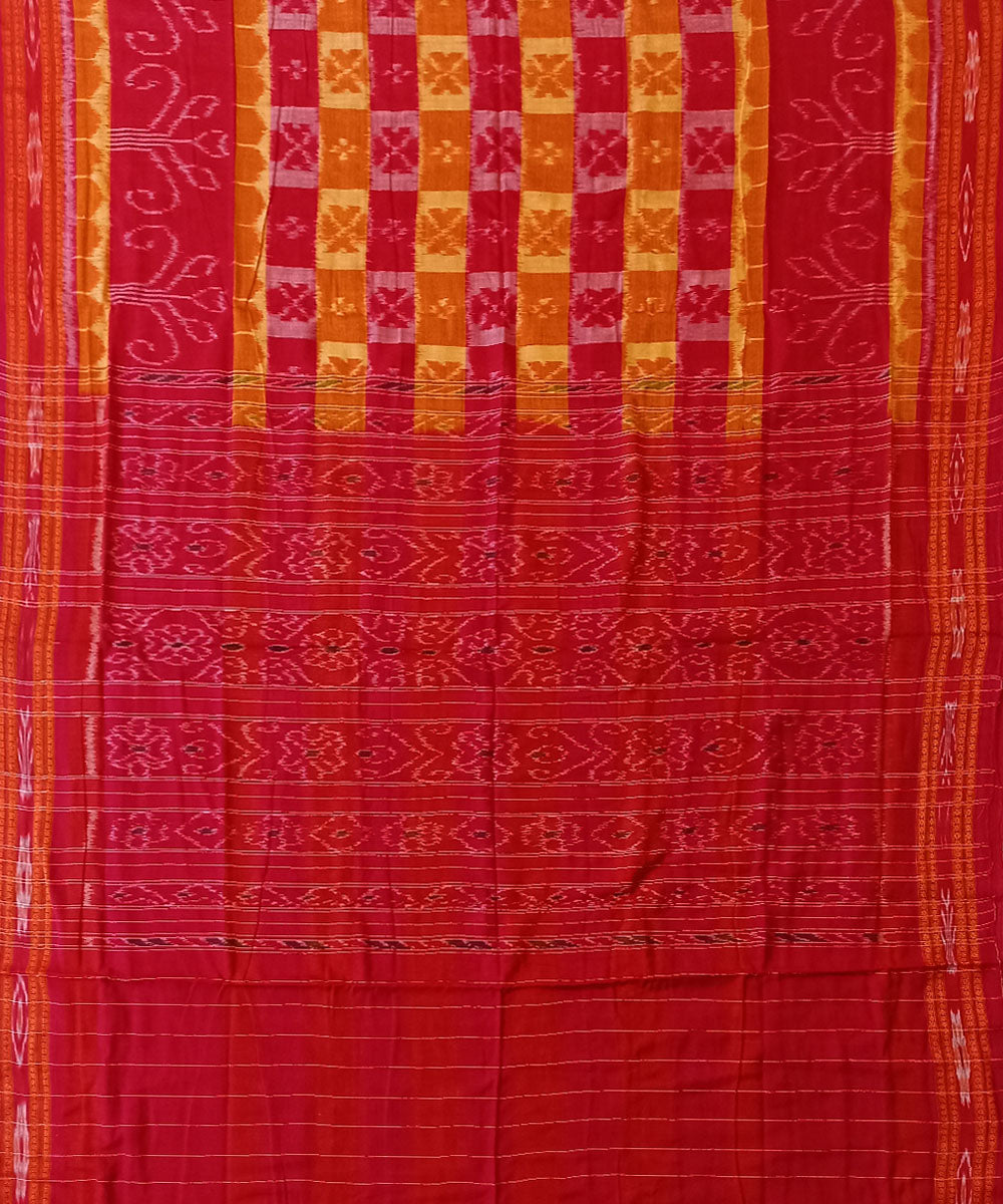 Red yellow cotton handwoven nuapatna saree