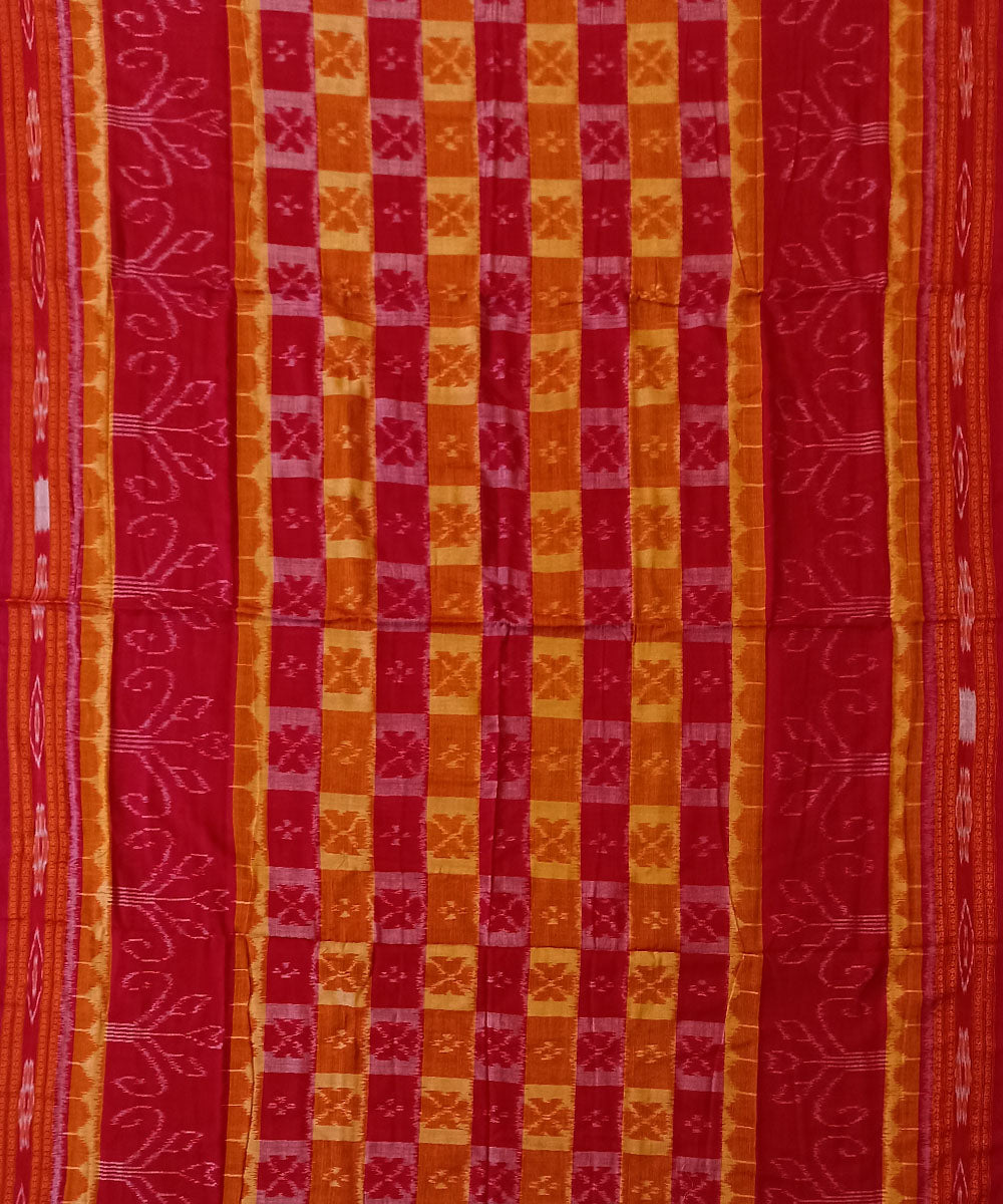 Red yellow cotton handwoven nuapatna saree