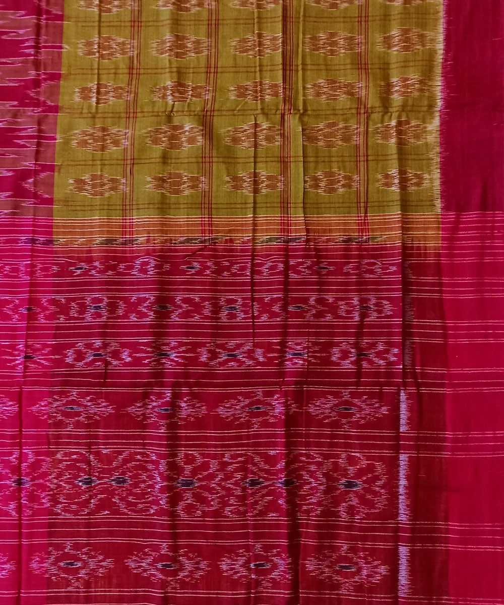 Maroon light green cotton handwoven nuapatna saree