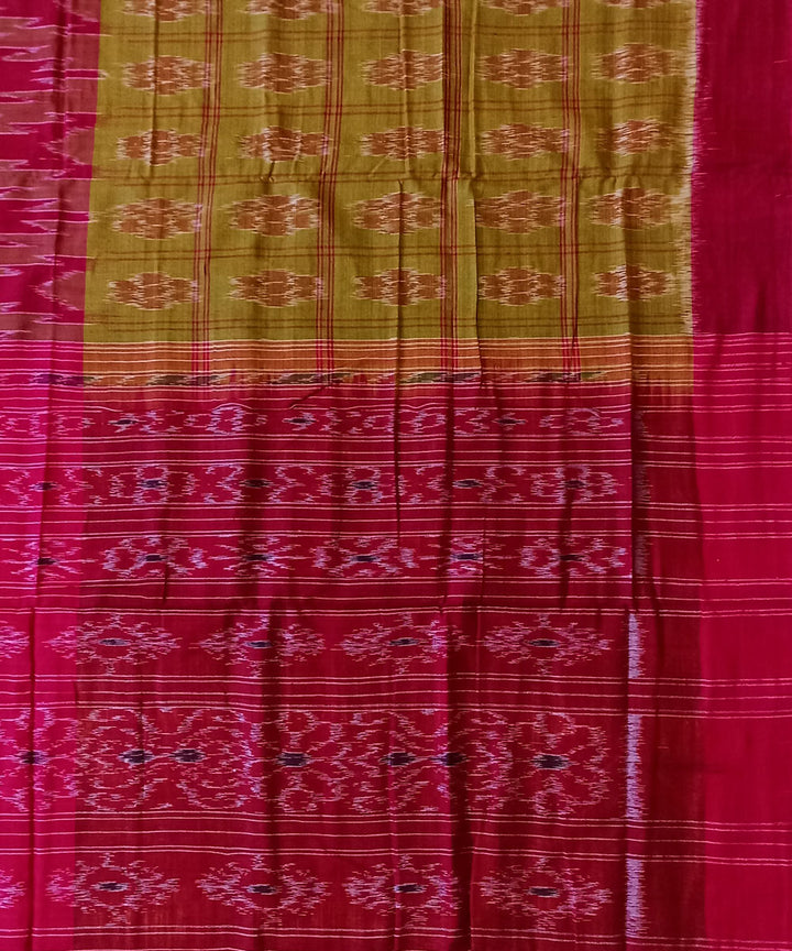 Maroon light green cotton handwoven nuapatna saree