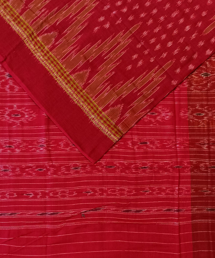 Maroon light green cotton handwoven nuapatna saree