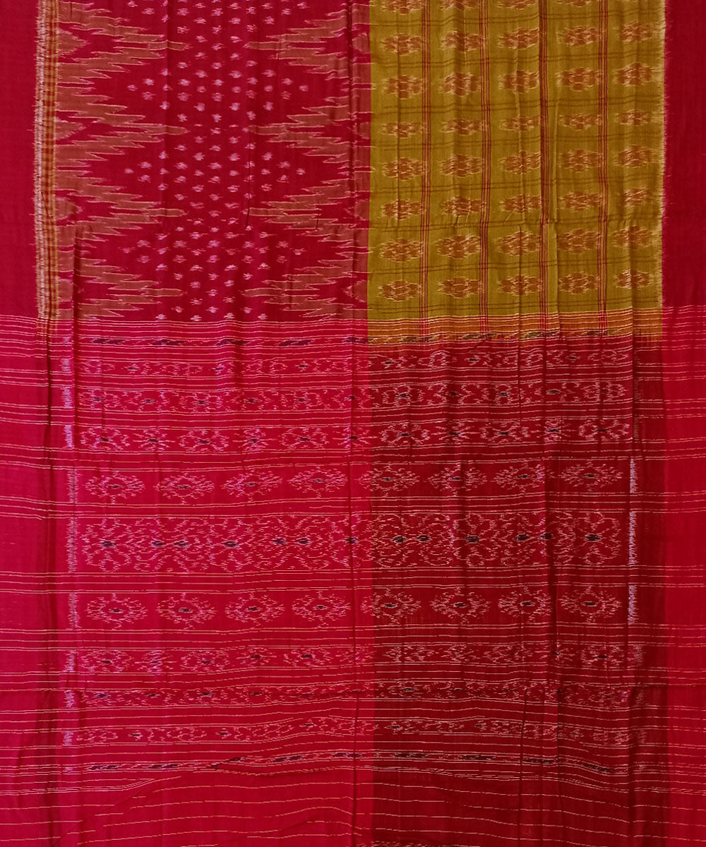 Maroon light green cotton handwoven nuapatna saree