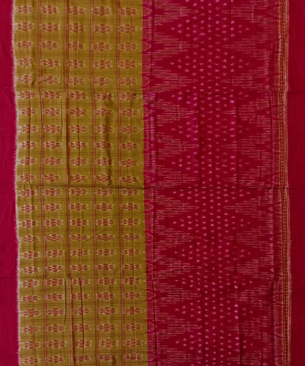 Maroon light green cotton handwoven nuapatna saree